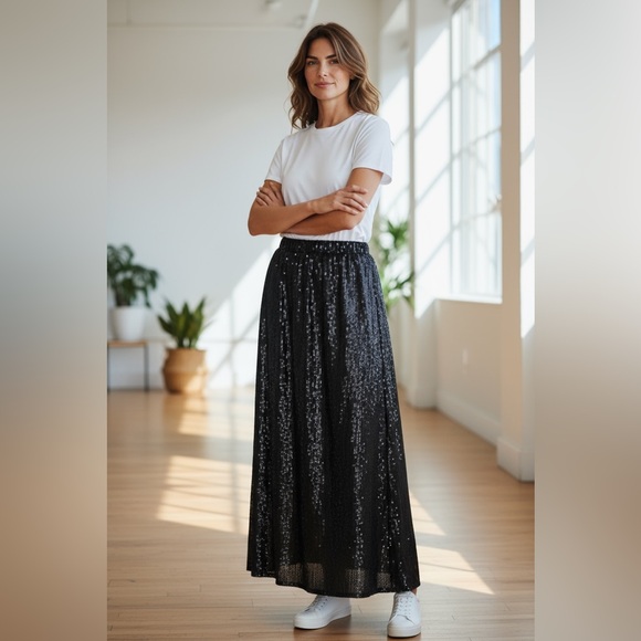 Serra Black Sequin Maxi Skirt - Picture 2 of 4